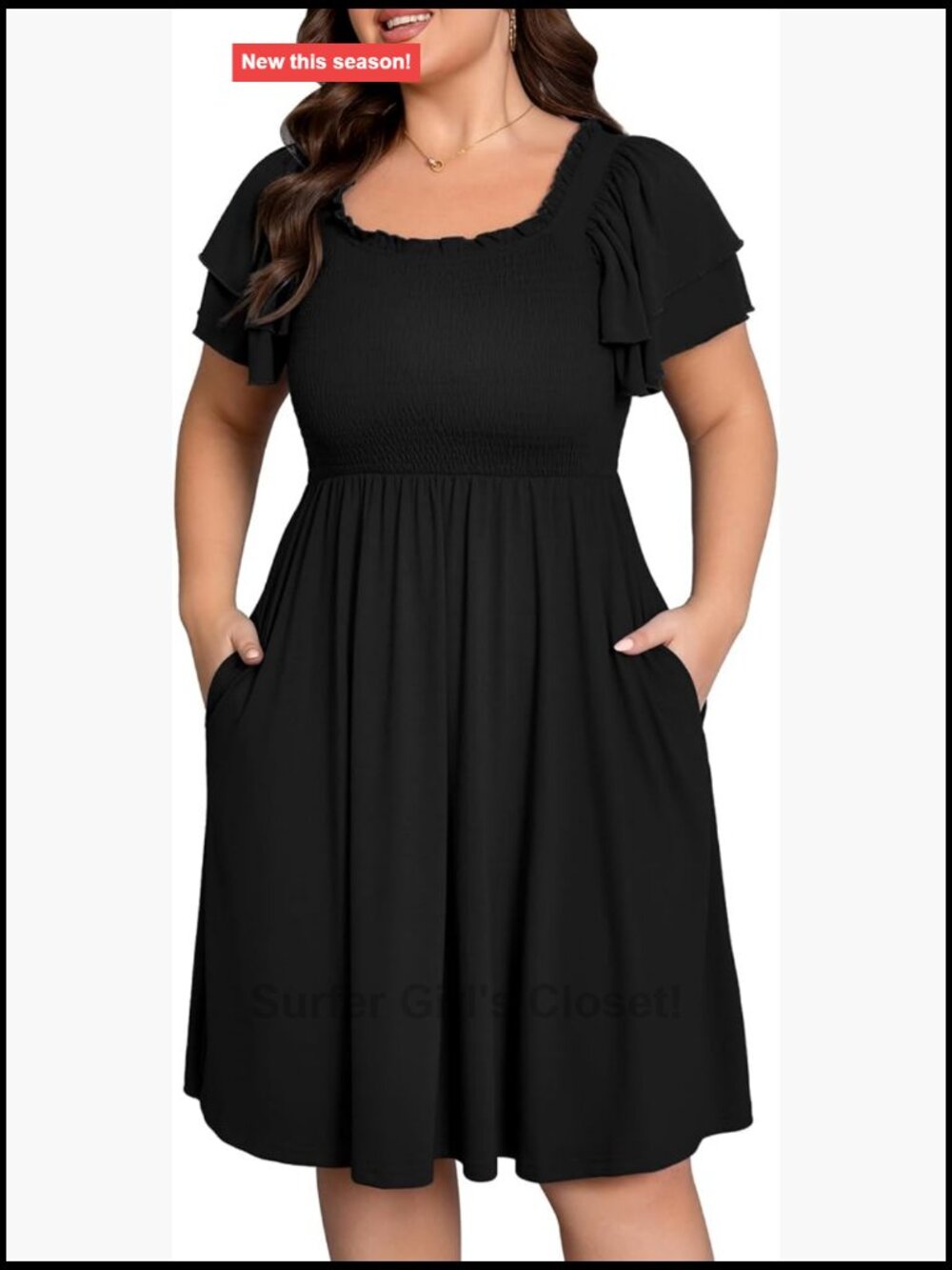 Women's Smocked Midi Plus Size Casual Dress Short Sleeve Ruffle Neck Party Work
